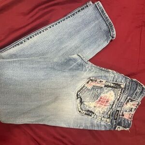 Miss Me Blue Jeans with Patchwork Detail